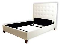 Queen Size White Leather Bed with Tufted Extra Tall Headboard