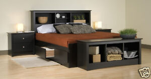 5pc Bedroom Queen Bed/Headboard/Nightstand/Bench Set, Made In Canada