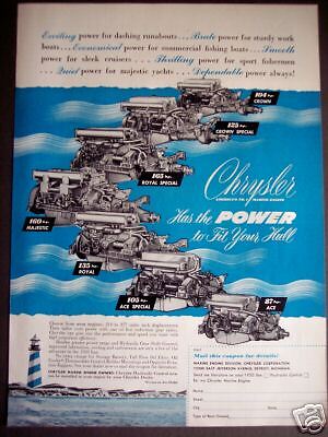 1950 Chrysler Marine boat ship engines motors print ad  