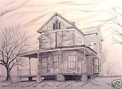 Pencil Art Drawings Dilapidated House, Barn, Editions  