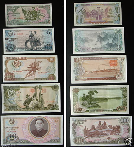 North Korea 1 5 10 50 100 Won 5/ set 1978 UNC  