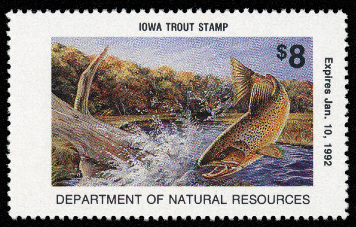 IOWA 1991 IA T31 MNH TROUT STAMP MISSING SERIAL NUMBER  