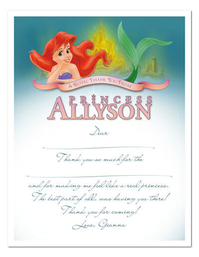 ARIEL LITTLE MERMAID Birthday Party THANK YOU NOTES  