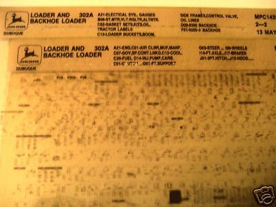 John Deere 302A Backhoe Parts Catalog Microfiche jd  