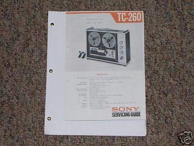 Sony TC 260 Reel to Reel Tape Deck Service Manual 4 R2R  