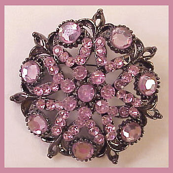 LARGE PINK Rhinestone Brooch PIN Jewelry Vintage Silver Comes with 
