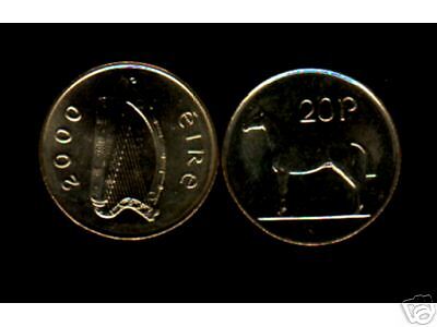 IRELAND REP.20P.KM25 2000 HORSE HARP PRE EURO UNC COIN  