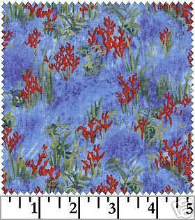 TROPIC SEA cotton quilt fabric CORAL OCEAN BLUE SEAWEED  