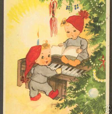 TINY ELVES PLAY PIANO CHRISTMAS TREE ORNAMENT,POSTCARD  