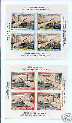 1961 25th anniv Rocket Mail 2 sheets of 4 imperf labels