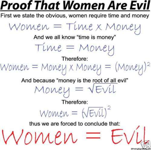 SHIRT Proof Women are Evil Math Teacher Algebra C1217  