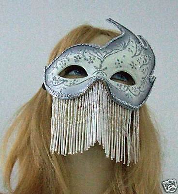 Venetian Mask Antique Flame Silver Veil Mardi Gras  