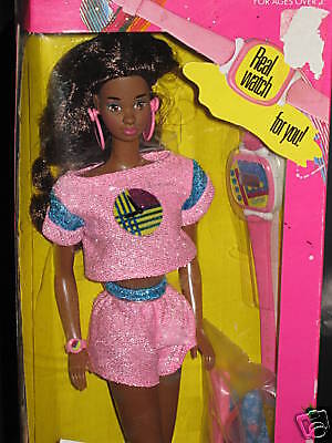 FUNTIME BLACK BARBIE  MINT IN BOX 1986 W/REAL WATCH  