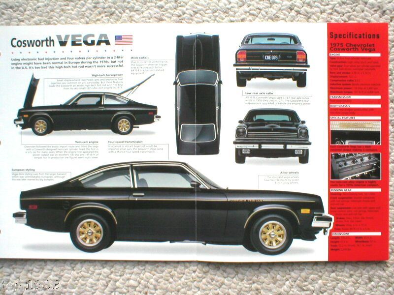 1975/1976 CHEVROLET COSWORTH VEGA SPEC SHEET/ Brochure  