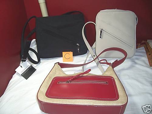 LIZ CLAIBORNE HANDBAGS BLK BEIGE STRAW RED LOVELY LOT  