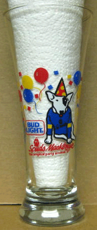 Bud Light Beer Spuds Mackenzie Party Scene Glass 1987