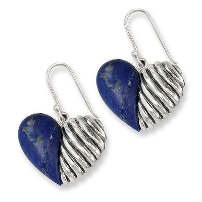 Sterling Silver Geniune Lapis Stone Heart Earrings  