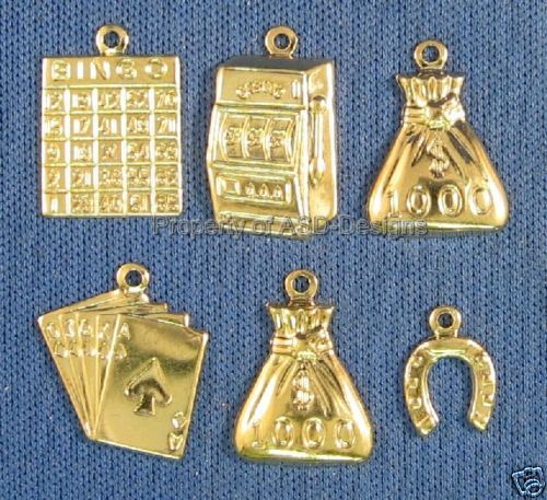60pc Gold Plated Lucky Gamblers Casino Lot Charms 6025  