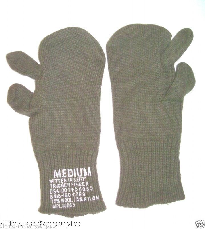 MILITARY SURPLUS WOOL TRIGER FINGER MITTEN LINERS MEDIU  