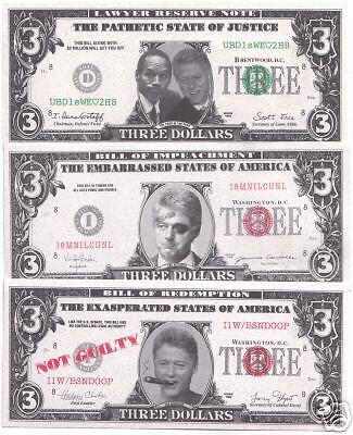 OUR 3 HOTTEST OUT OF PRINT BILL CLINTON BILLS @ 66c  