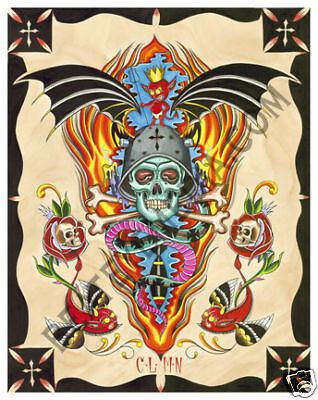 COLEMAN PRINT TATTOO,FLASH,BIKER,JUXTAPOZ,HORROR,DEMON  