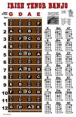 Irish Tenor Banjo 4 String Fingerboard Poster Chart  