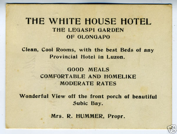 1930s Adv Card White House Hotel Olongapo Philippines  