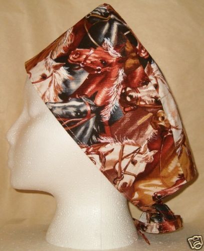 SURGICAL SCRUB HAT CAP MADE W HORSES EQUESTRIAN FABRIC  