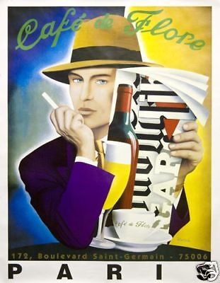 Vintage Poster Razzia Paris Cafe de Flore Deco 1980s  