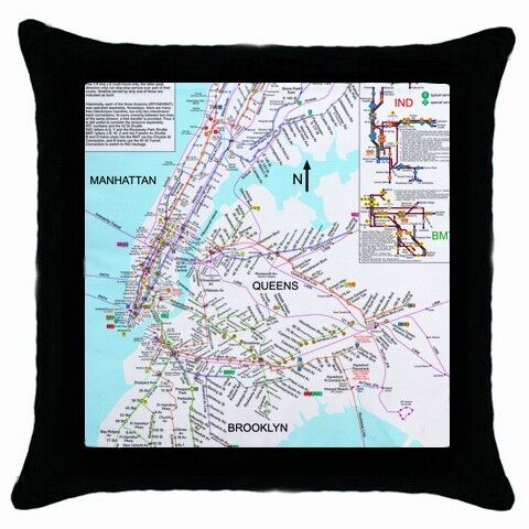 New York City Subway Map Throw Pillow Case  