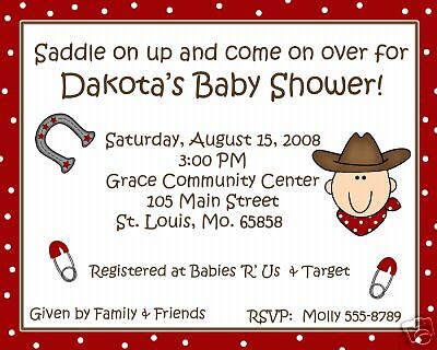 20 Personalized Baby Shower Invitations  Little Cowboy  