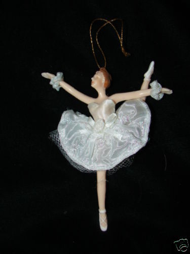 Ballerina Doll Christmas Ornament   White Dress Fabric  