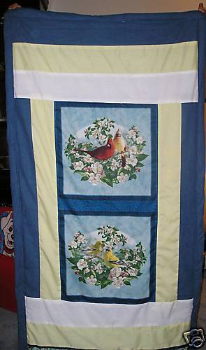 Blue Jeans & Wild Birds Panel Quilt Blanket Throw  