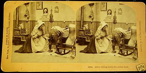 COMIC STEREOVIEW DAVIS KILBURN BOY HAVING PANTS SEWN UP  