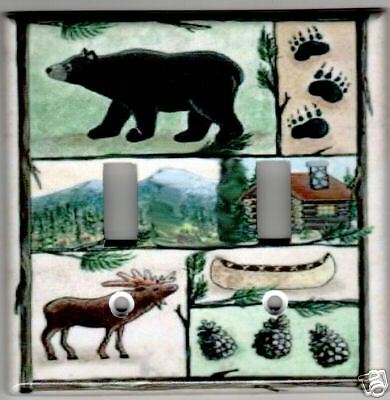 CABIN BEAR MOOSE DOUBLE LIGHT SWITCH PLATE COVER  