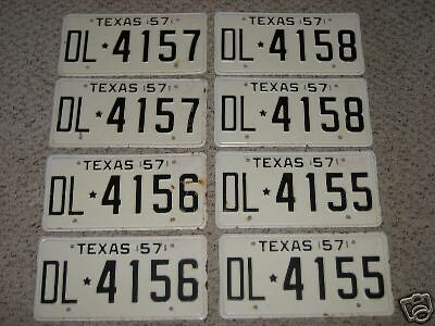 1957 Set of 4 Texas Sequential Plates NOS 57 Chevrolet  