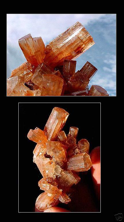 Mineral Clear Brown Orange ARAGONITE Crystal Cluster  