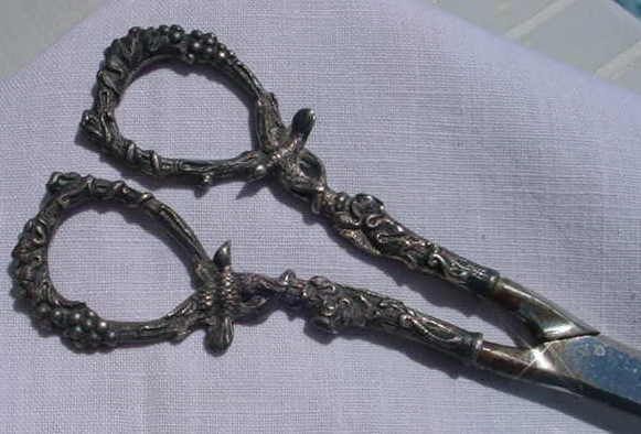 STERLING SILVER GRAPE SHEARS ANTIQUE SCISSORS VICTORIAN  